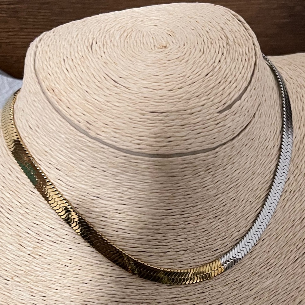 Adornia NWT AUTHENTIC 14K Gold-Plated & White Rhodium Herringbone Necklace. - Picture 8 of 15